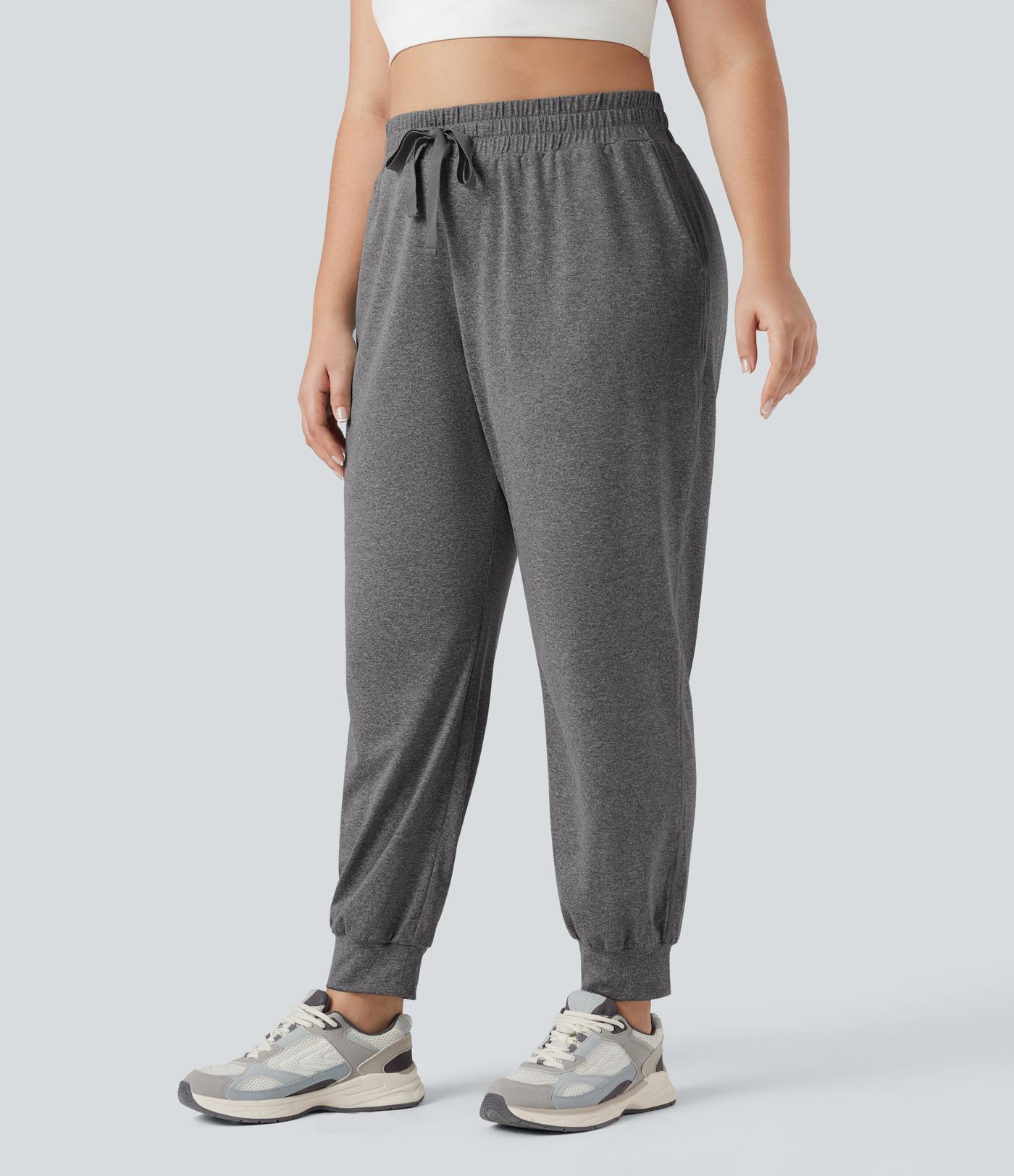 High Waisted Drawstring Ruched Yoga Plus Size Joggers with Pockets