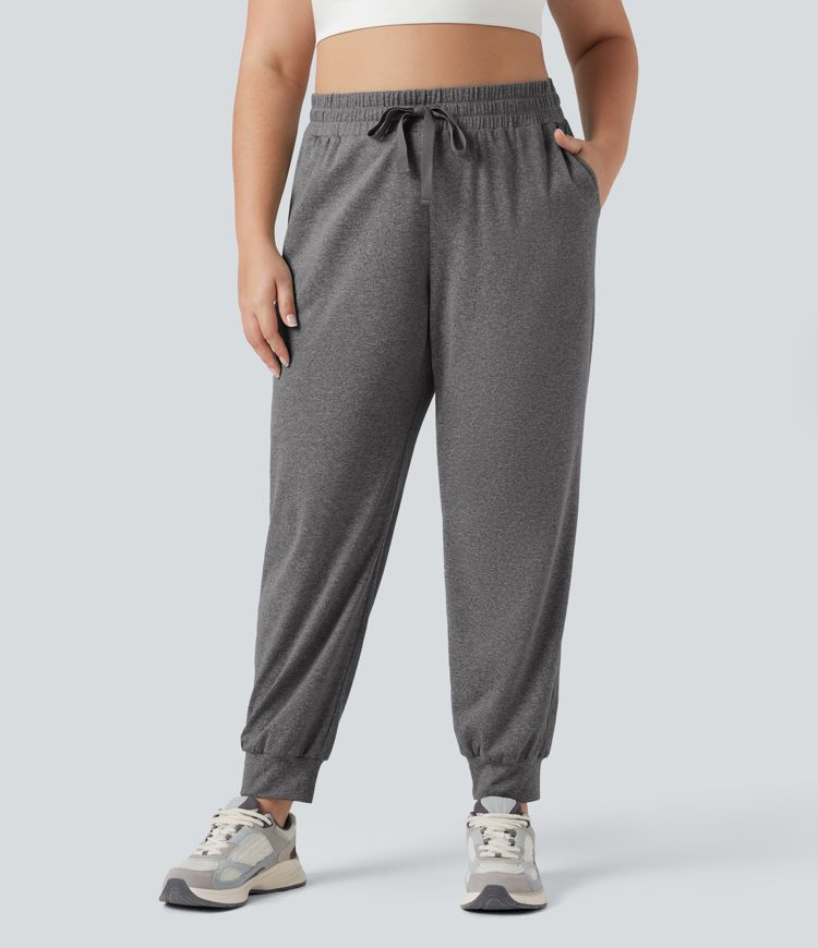 High Waisted Drawstring Ruched Yoga Plus Size Joggers with Pockets