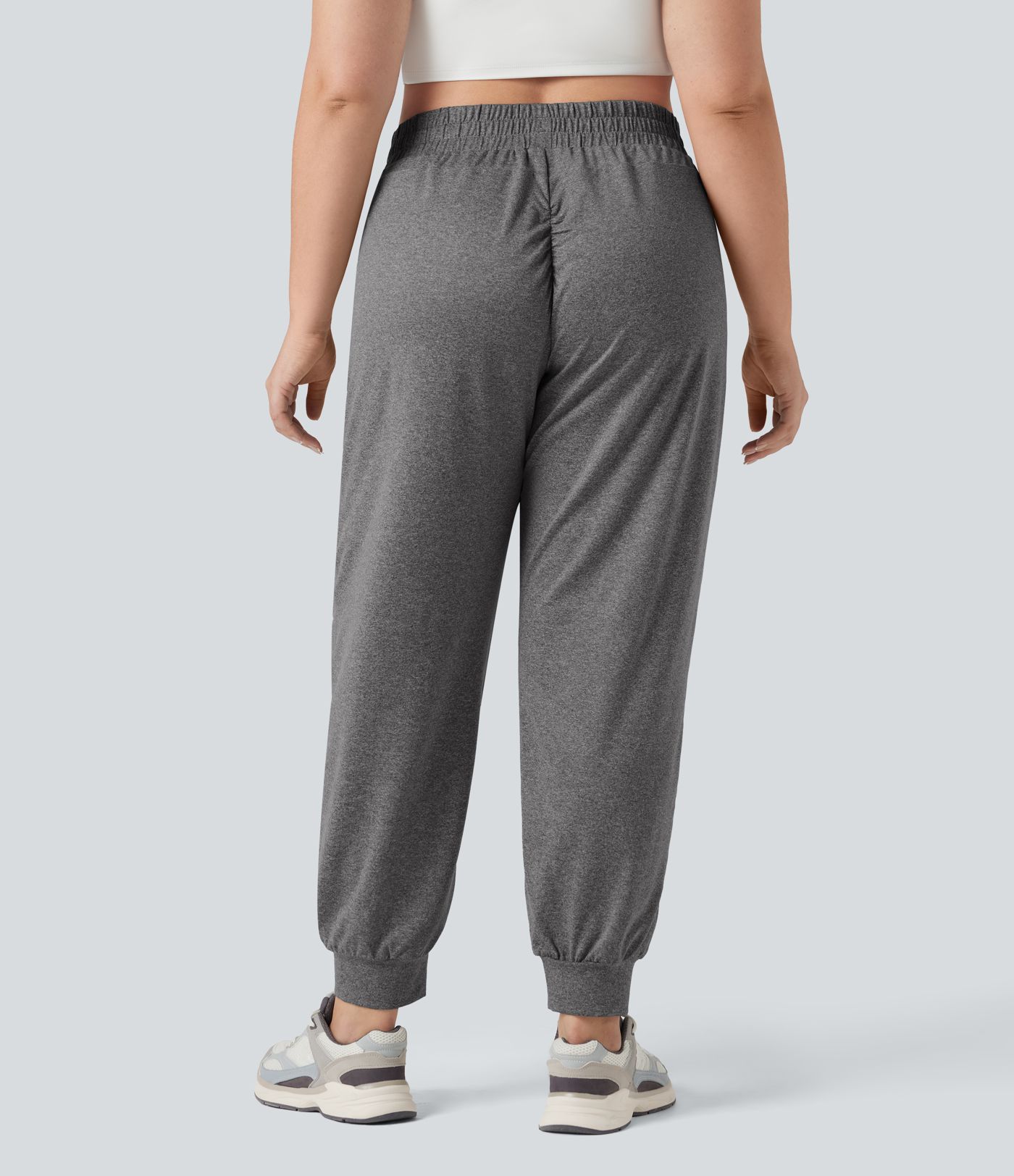 High Waisted Drawstring Ruched Yoga Plus Size Joggers with Pockets