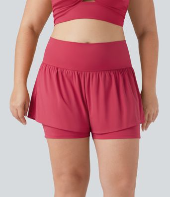 SoftlyZero™ Airy short de yoga 2 en 1, taille extra-haute, au toucher frais, grande taille, 5'' avec poches