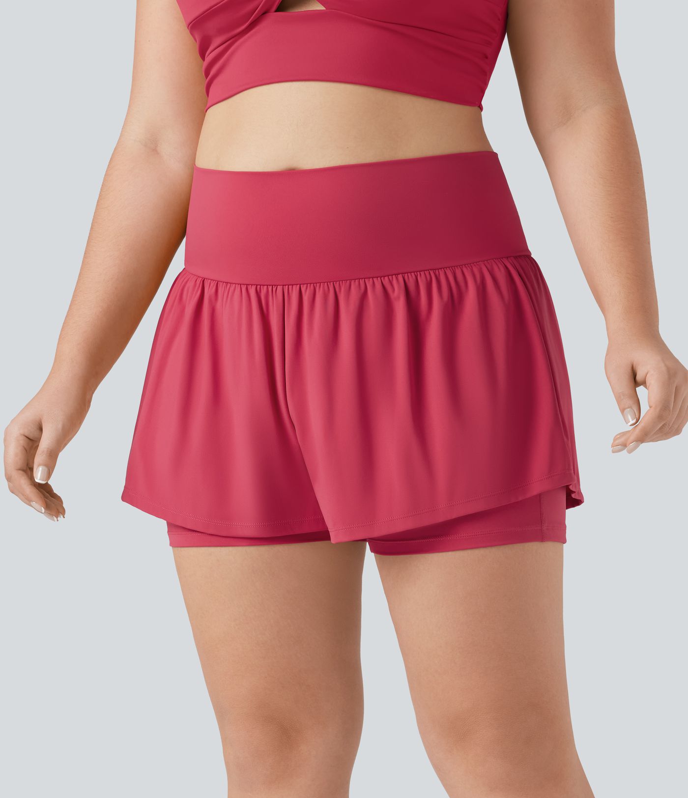 SoftlyZero™ Airy Super High Waisted 2-in-1 Cool Touch Yoga Plus Size Shorts 5'' with Pockets