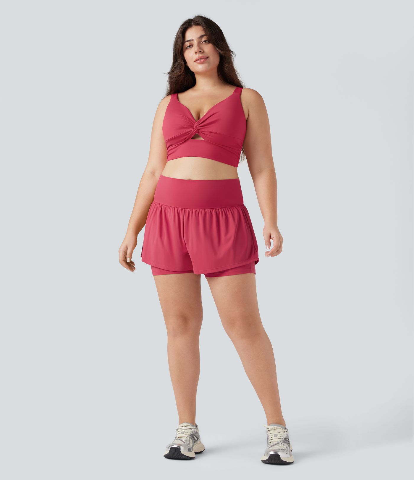 SoftlyZero™ Airy Super High Waisted 2-in-1 Cool Touch Yoga Plus Size Shorts 5'' with Pockets