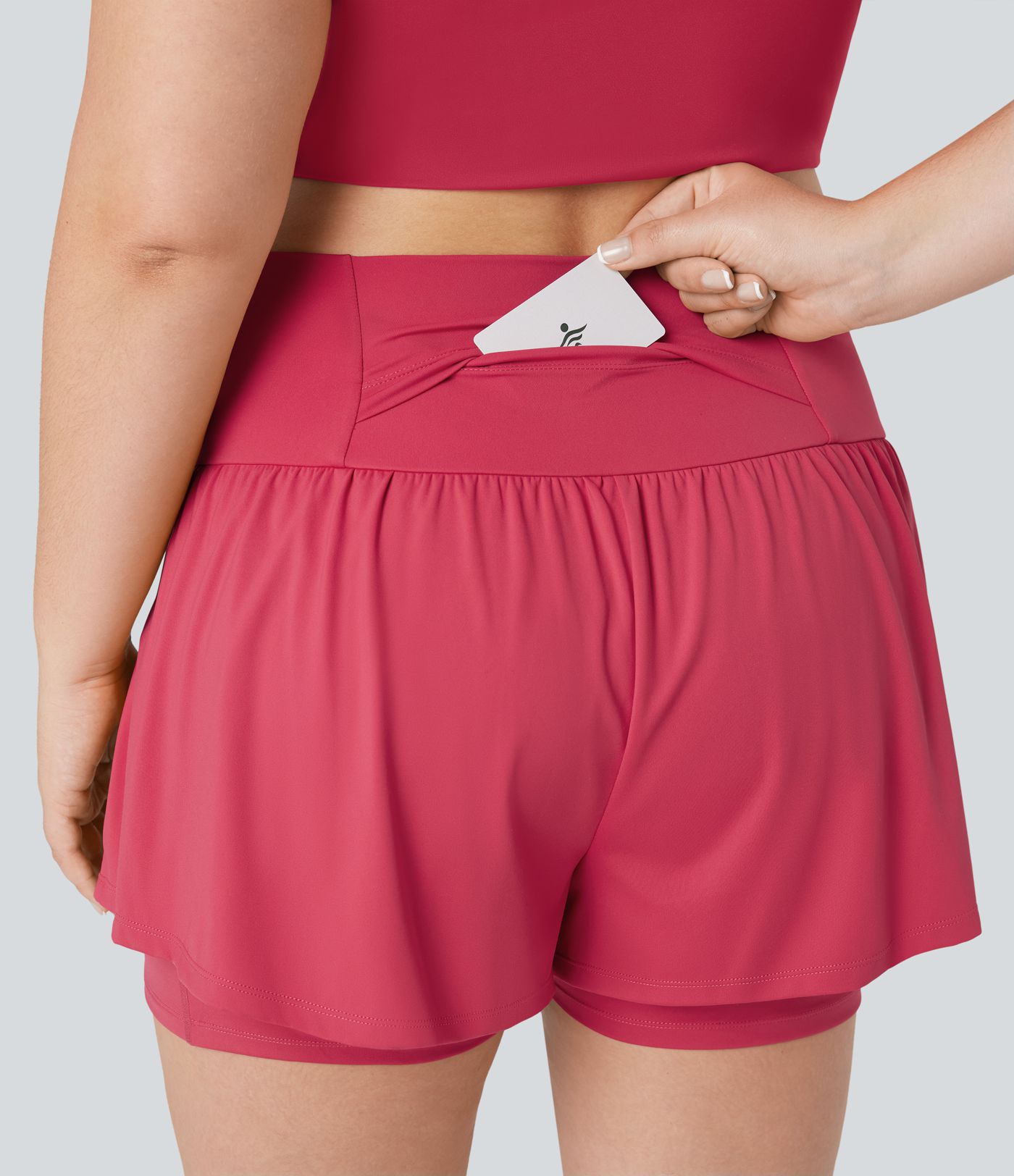 SoftlyZero™ Airy Super High Waisted 2-in-1 Cool Touch Yoga Plus Size Shorts 5'' with Pockets