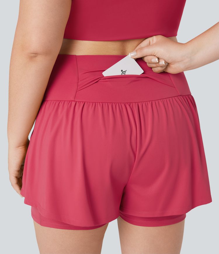 SoftlyZero™ Airy Super High Waisted 2-in-1 Cool Touch Yoga Plus Size Shorts 5'' with Pockets
