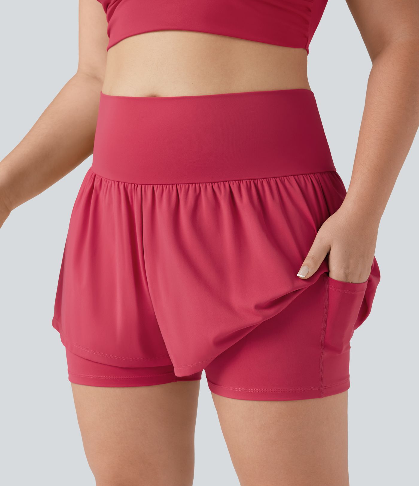 SoftlyZero™ Airy Super High Waisted 2-in-1 Cool Touch Yoga Plus Size Shorts 5'' with Pockets