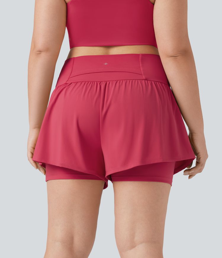 SoftlyZero™ Airy Super High Waisted 2-in-1 Cool Touch Yoga Plus Size Shorts 5'' with Pockets