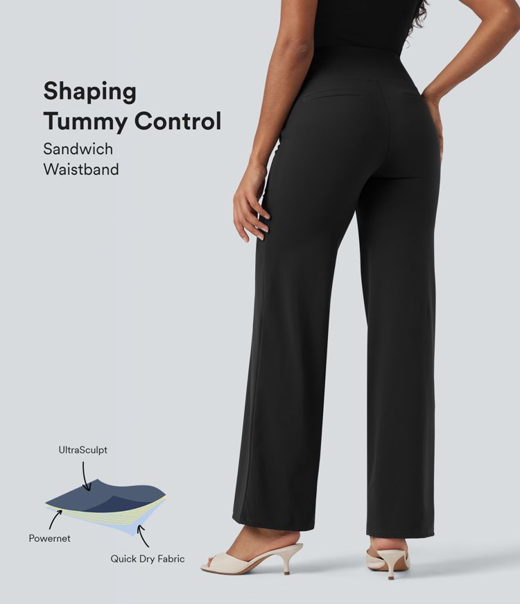 Halara UltraSculpt™ SoCinched High Waisted Tummy Control Straight Leg Work Trousers with Pockets