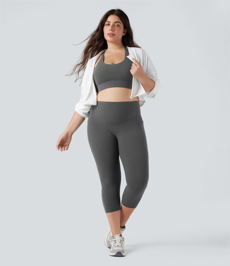 Plus Size Halara UltraSculpt™ High Waisted Butt Lifting Tummy Control Capri Training Leggings with Pockets