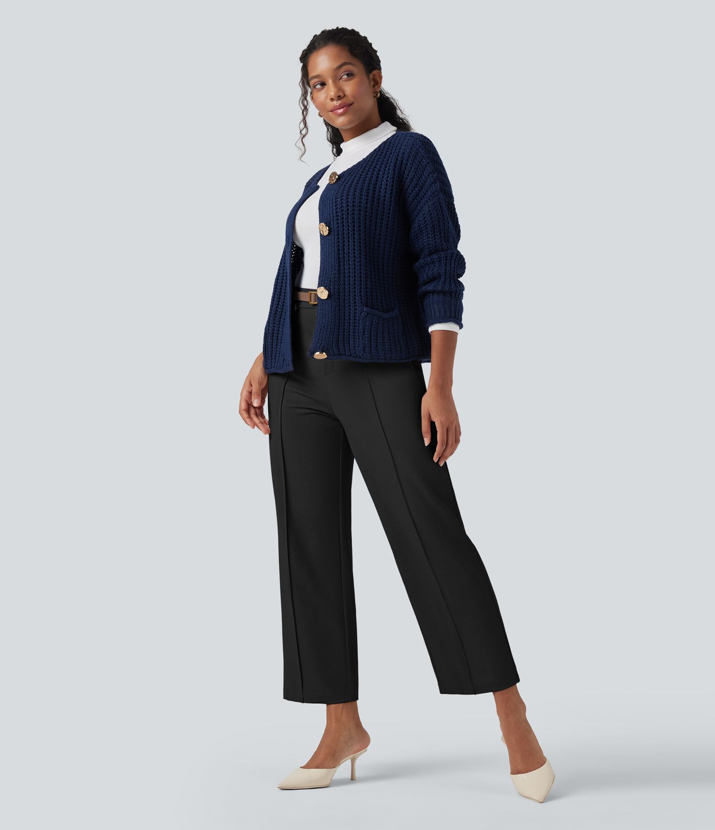 Pantalon tailleur Halara Flex™ taille haute coupe droite chevrons avec poches