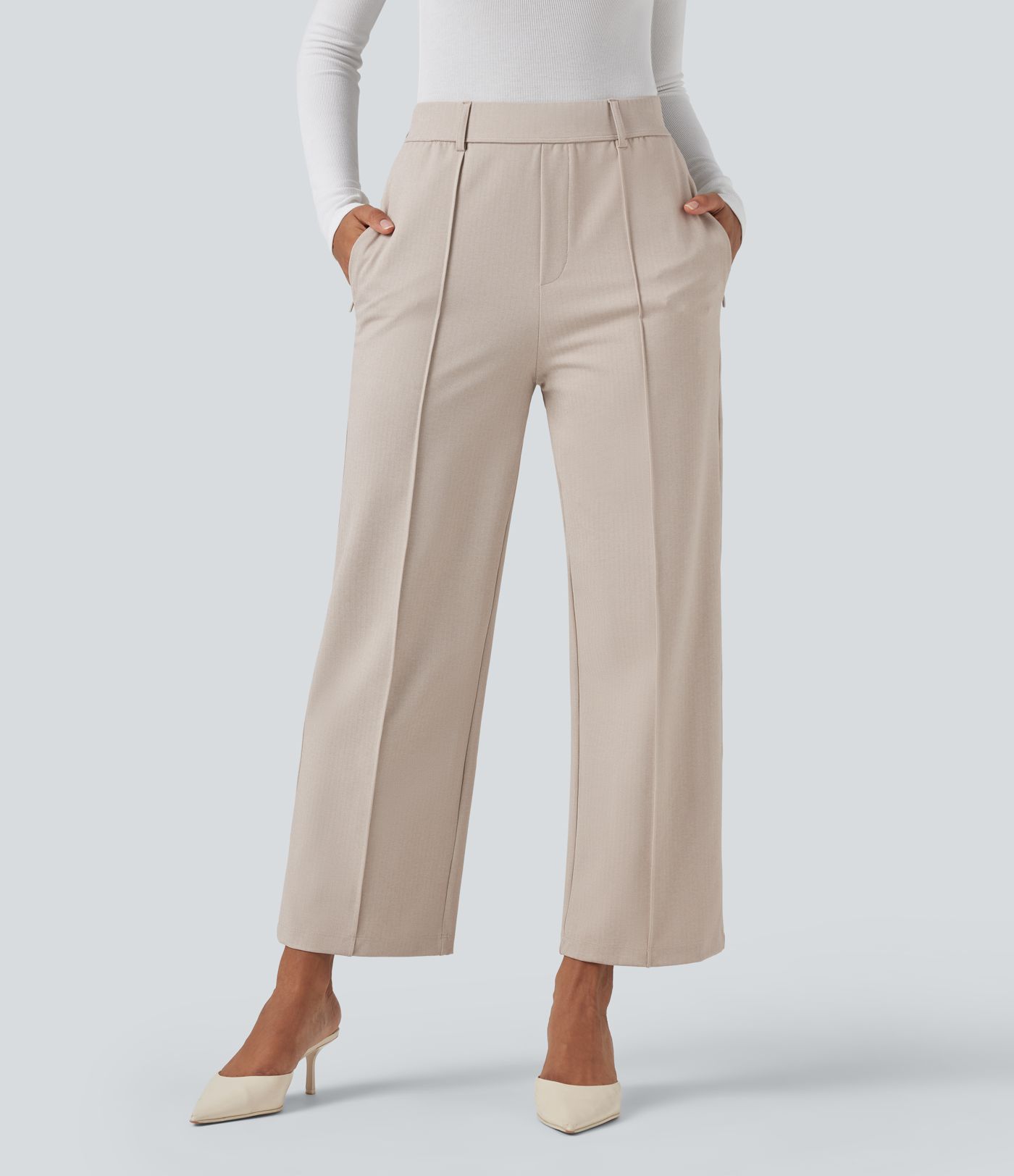 Pantalon tailleur Halara Flex™ taille haute coupe droite chevrons avec poches