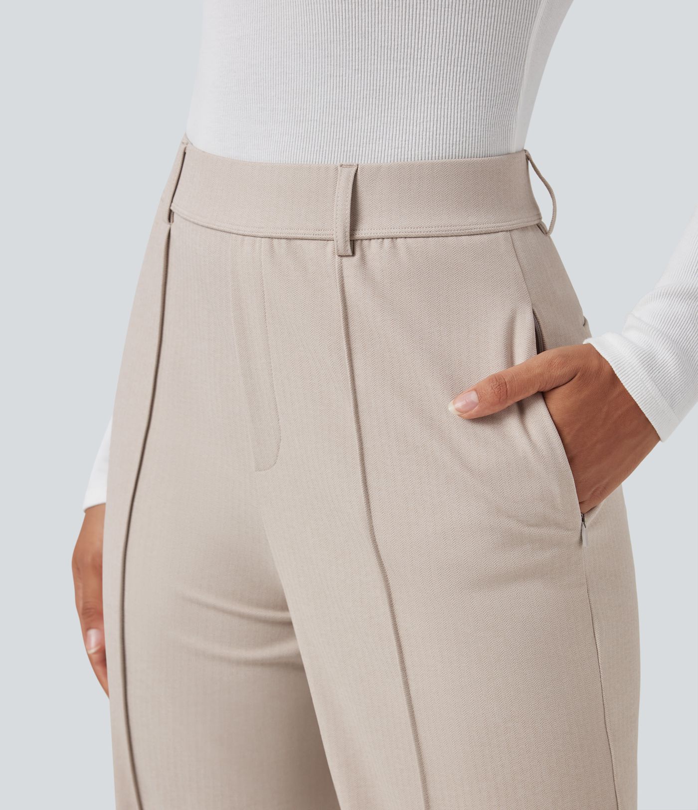 Pantalon tailleur Halara Flex™ taille haute coupe droite chevrons avec poches