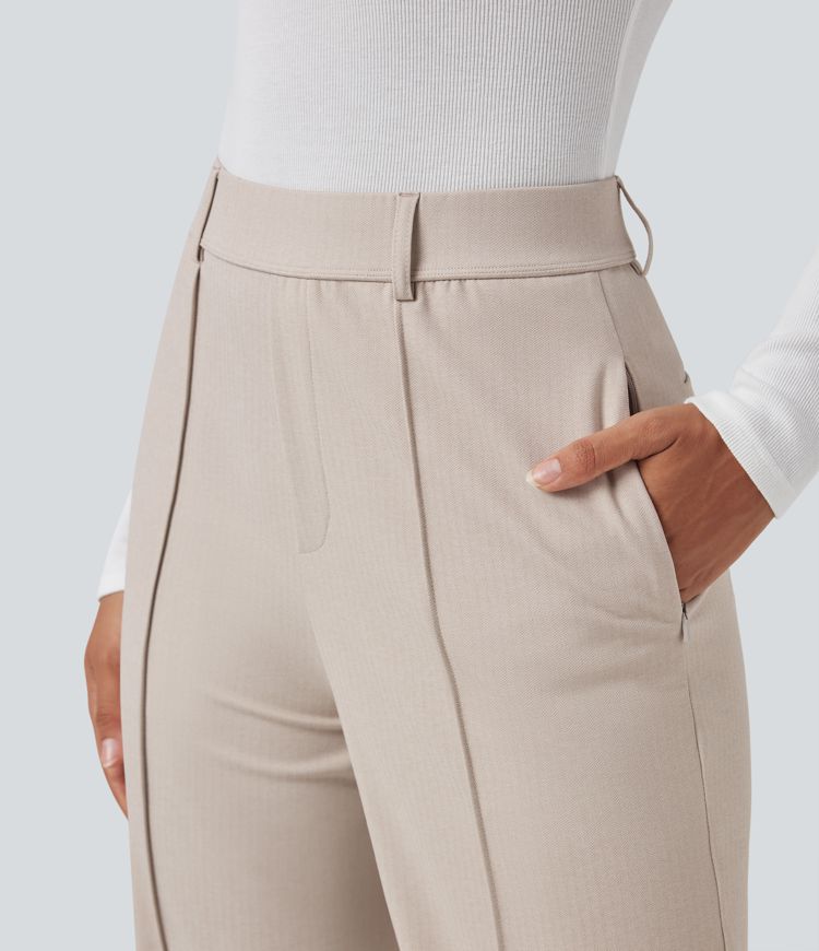 Pantalon tailleur Halara Flex™ taille haute coupe droite chevrons avec poches