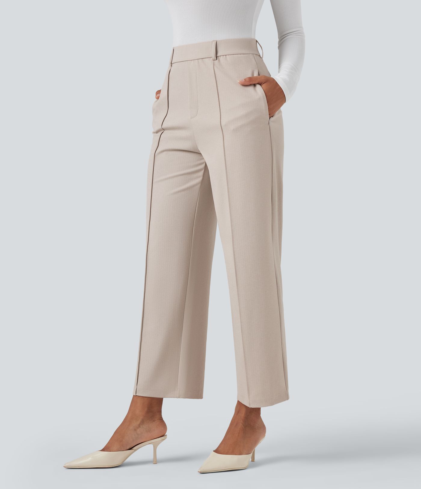 Pantalon tailleur Halara Flex™ taille haute coupe droite chevrons avec poches