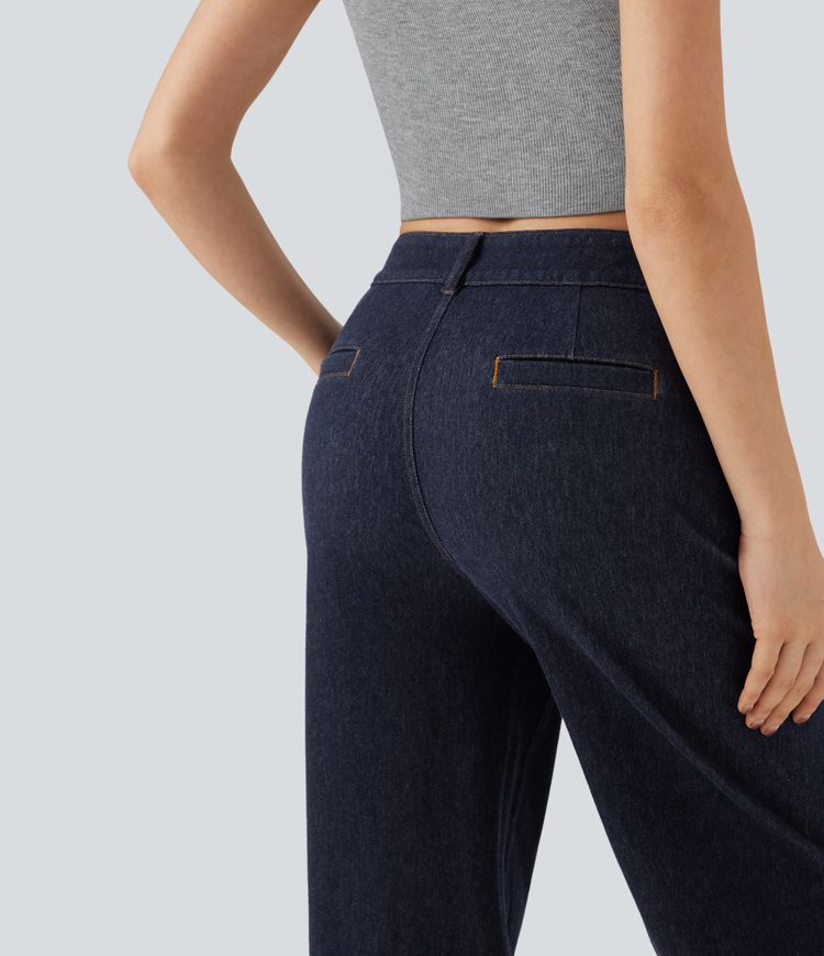 Halara Flex™ Water-Repellent Oil-Resistant Mid Rise Wide Leg Casual Jeans with Pockets