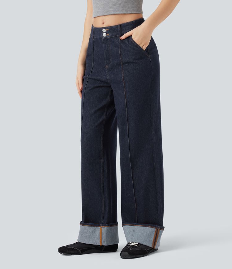 Halara Flex™ Water-Repellent Oil-Resistant Mid Rise Wide Leg Casual Jeans with Pockets