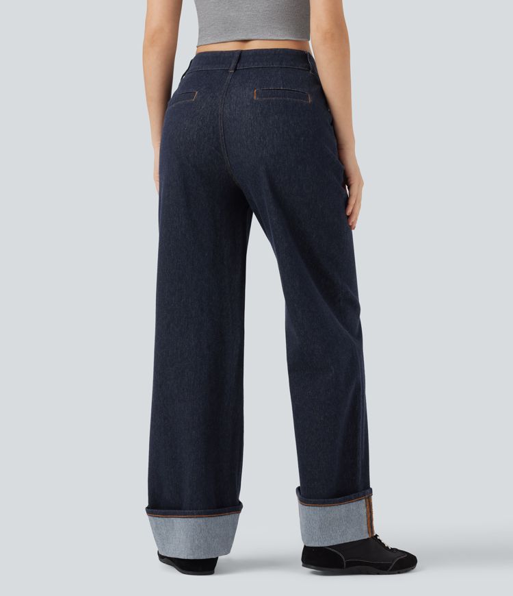 Halara Flex™ Water-Repellent Oil-Resistant Mid Rise Wide Leg Casual Jeans with Pockets