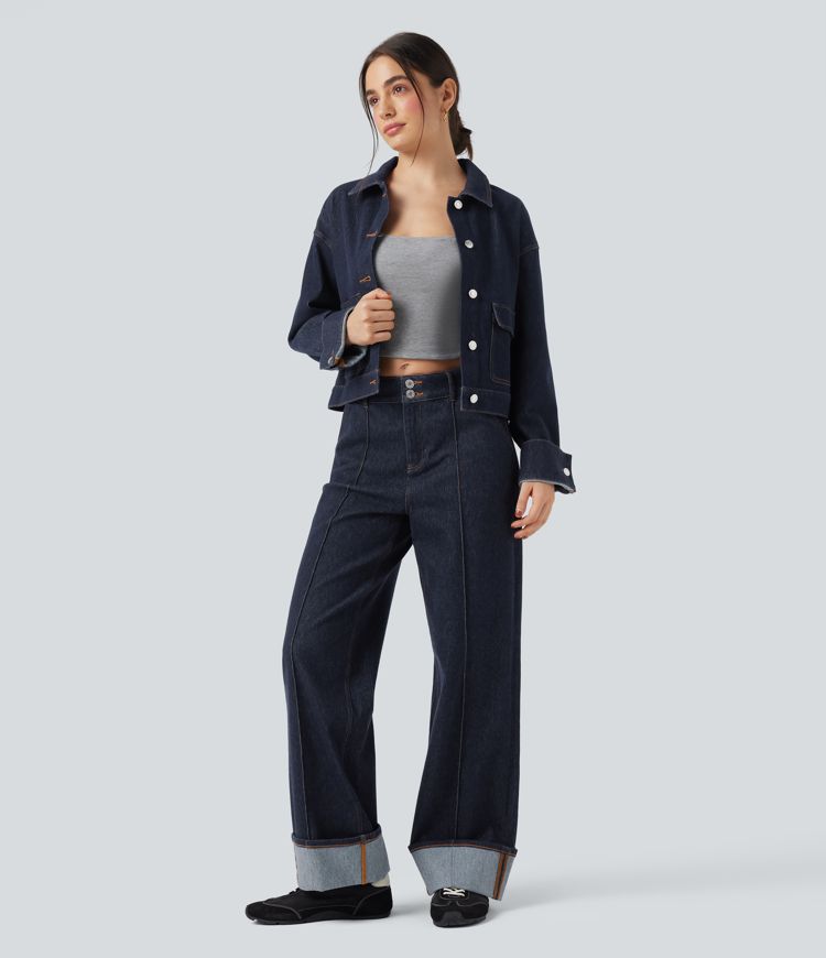 Halara Flex™ Water-Repellent Oil-Resistant Mid Rise Wide Leg Casual Jeans with Pockets