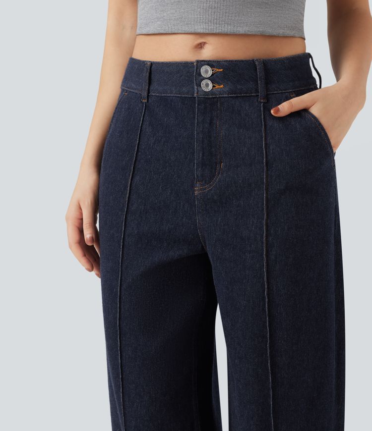 Halara Flex™ Water-Repellent Oil-Resistant Mid Rise Wide Leg Casual Jeans with Pockets