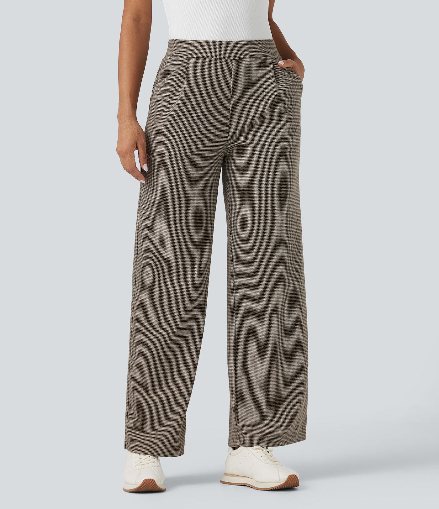 Halara Flex™ High-waisted Houndstooth Work Wide-leg Trousers with Pockets
