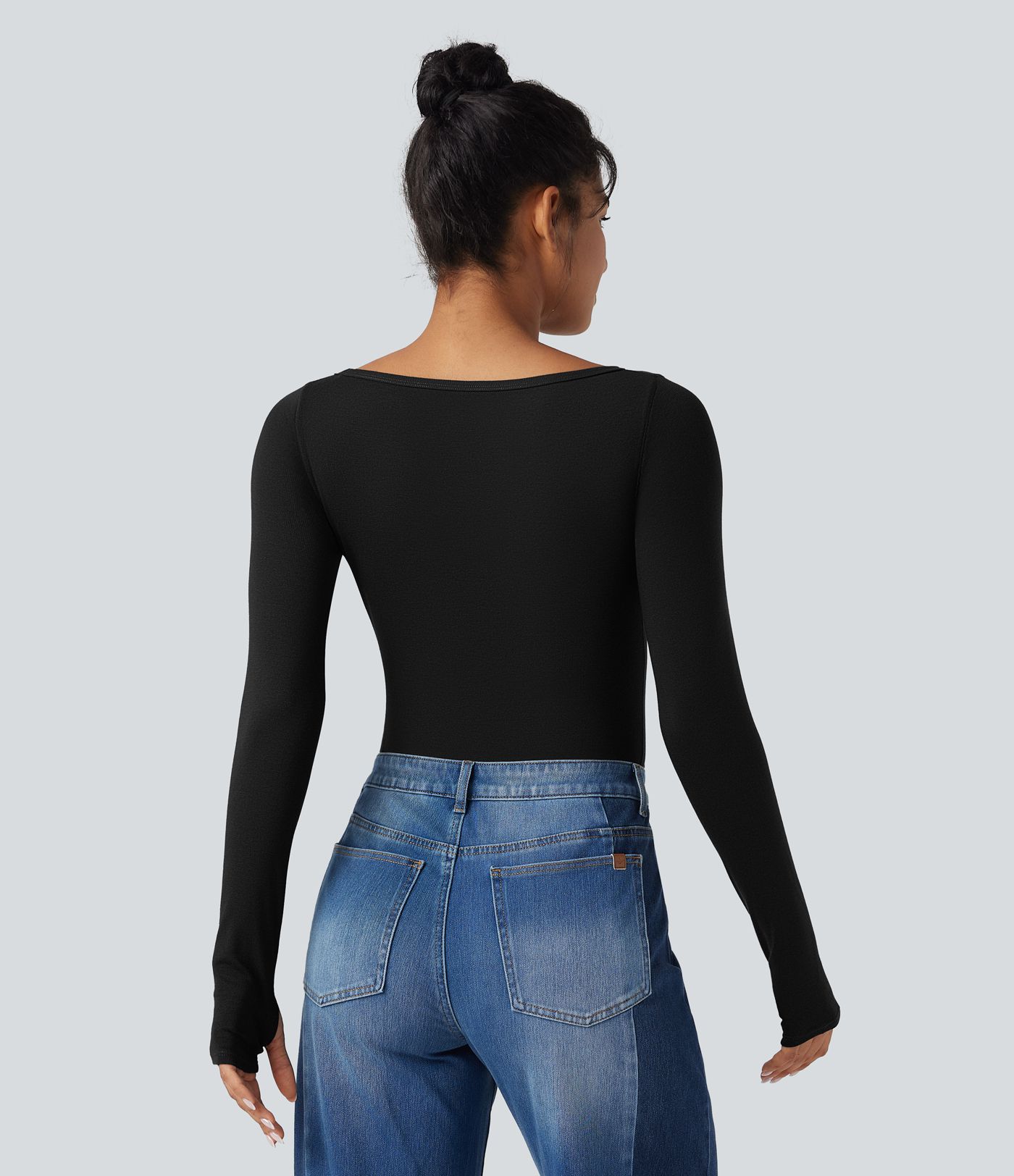 Boat Neck Long Sleeve Thumb Hole Casual Wool-Blend Top