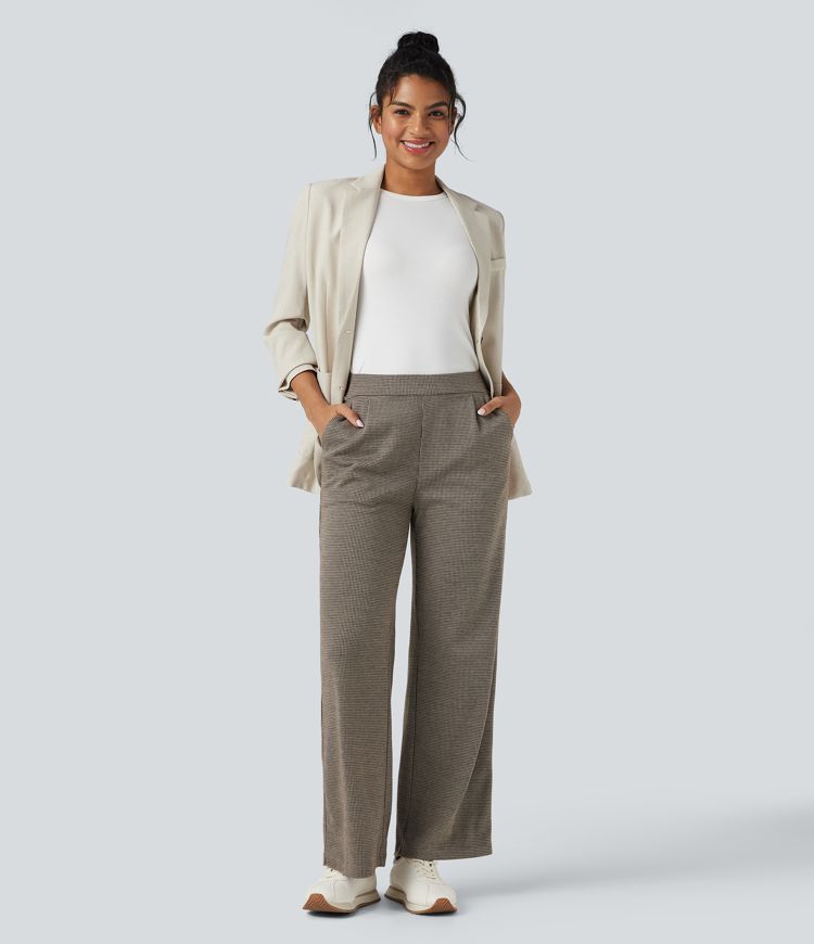 Halara Flex™ High-waisted Houndstooth Work Wide-leg Trousers with Pockets