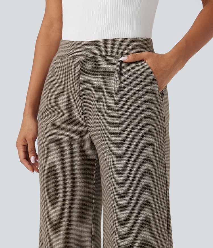 Halara Flex™ High-waisted Houndstooth Work Wide-leg Trousers with Pockets