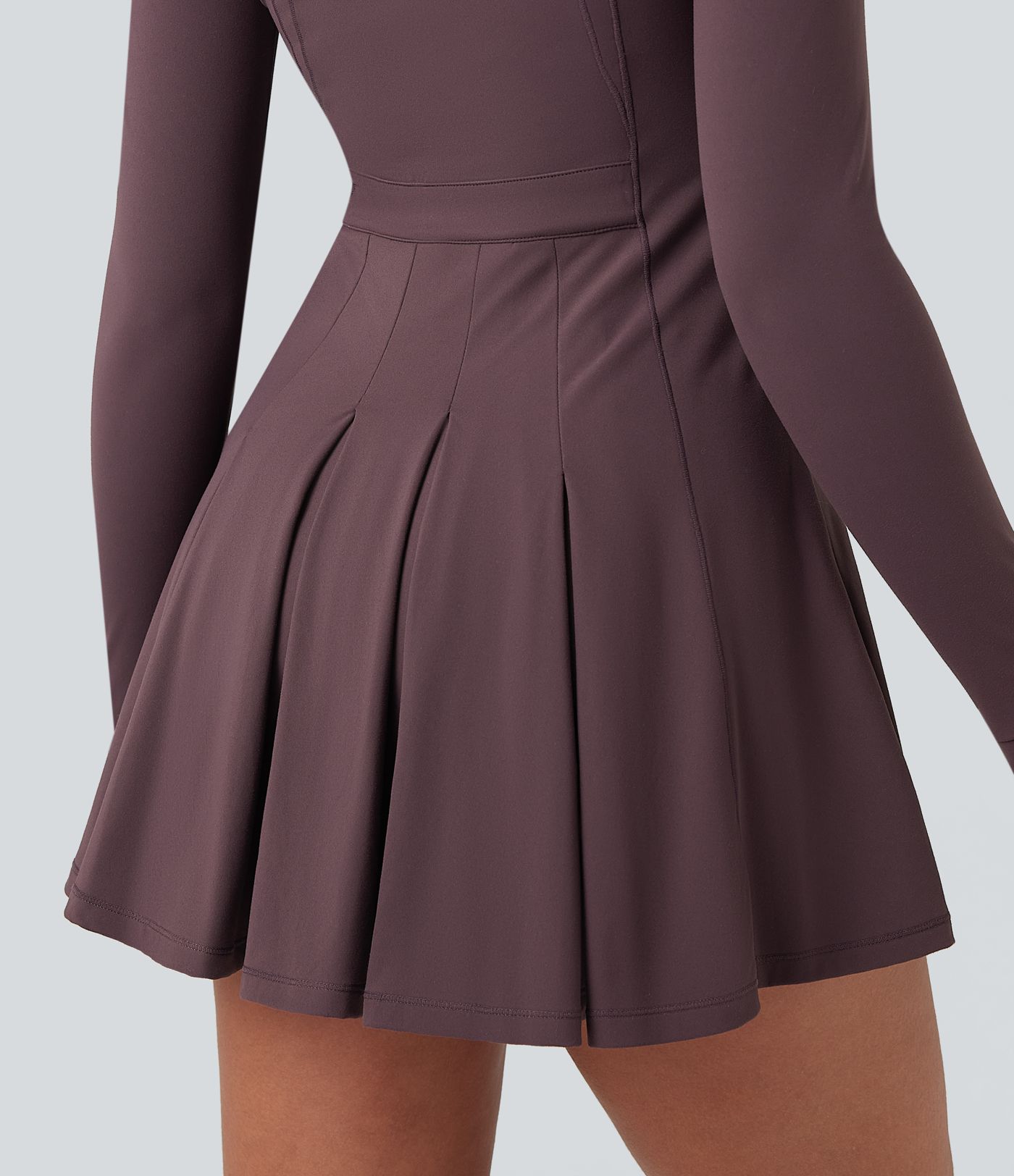 SoftlyZero™ flauelsmjúkur tvíhluta mini-tenniskjóll með hálfrennilás, langermum með þumalgötum og vasar.