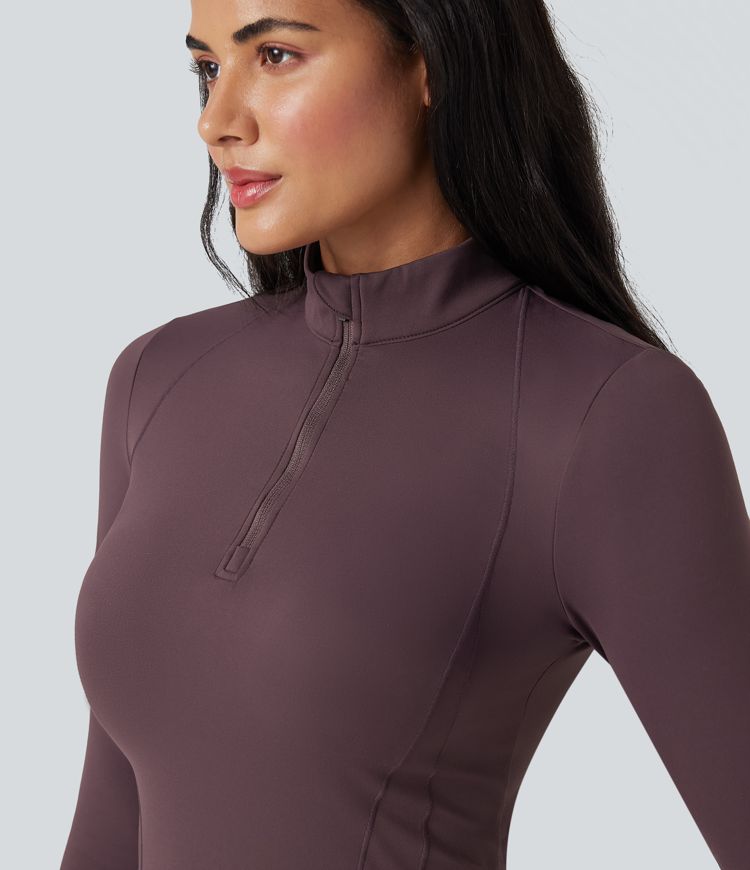 SoftlyZero™ Plush Half Zip Long Sleeve Thumb Hole 2-Piece Mini Tennis Active Dress with Pockets