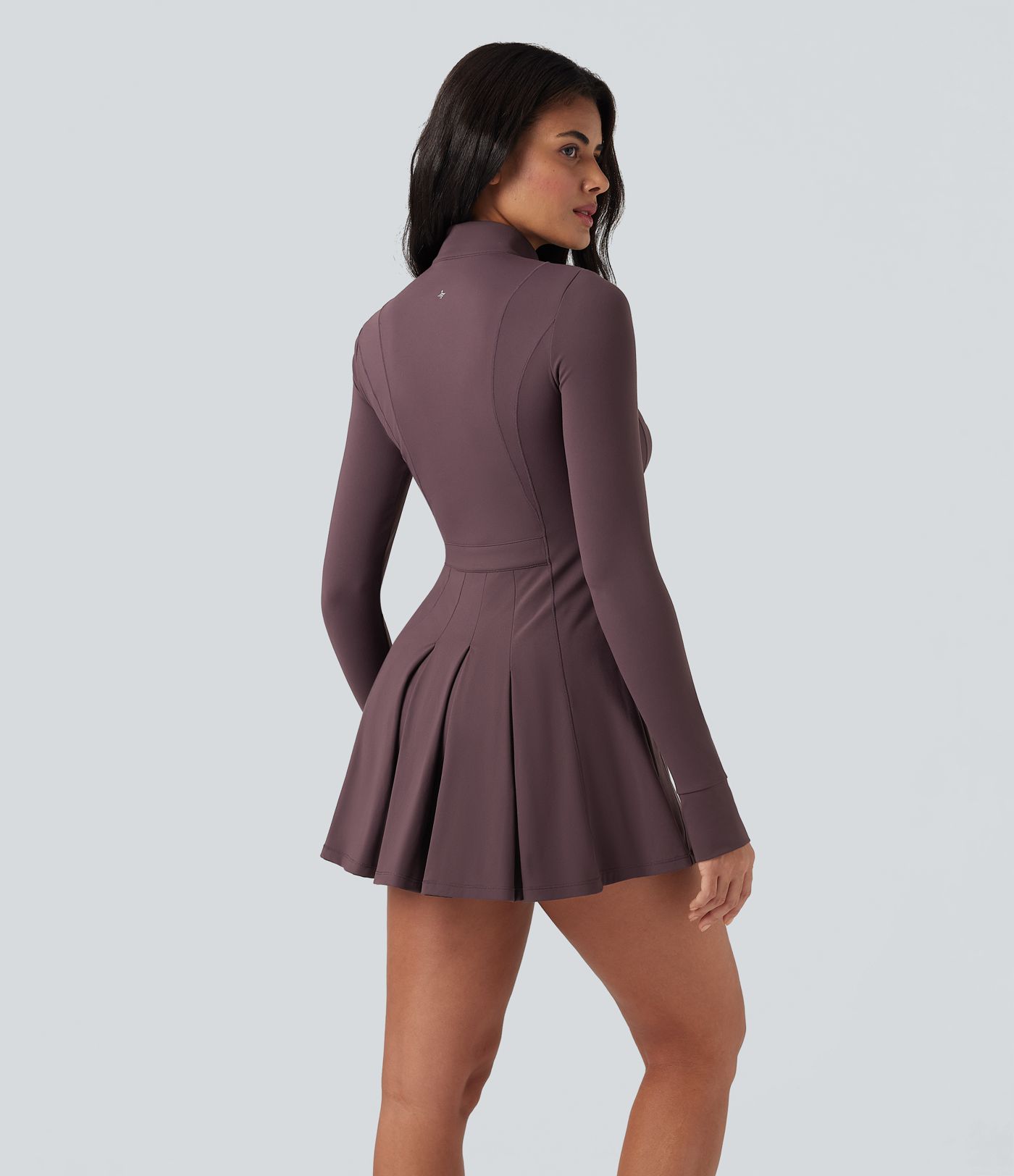 SoftlyZero™ Plush Half Zip Long Sleeve Thumb Hole 2-Piece Mini Tennis Active Dress with Pockets