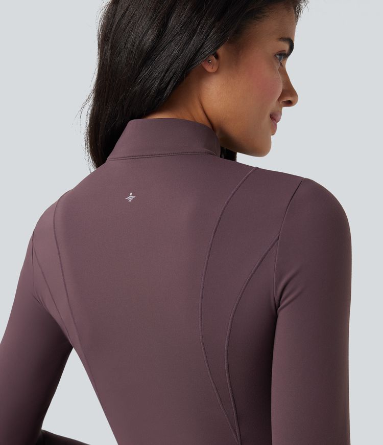 SoftlyZero™ Plush Half Zip Long Sleeve Thumb Hole 2-Piece Mini Tennis Active Dress with Pockets