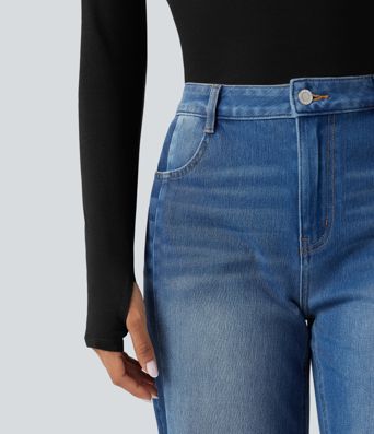 Boat Neck Long Sleeve Thumb Hole Casual Wool-Blend Top