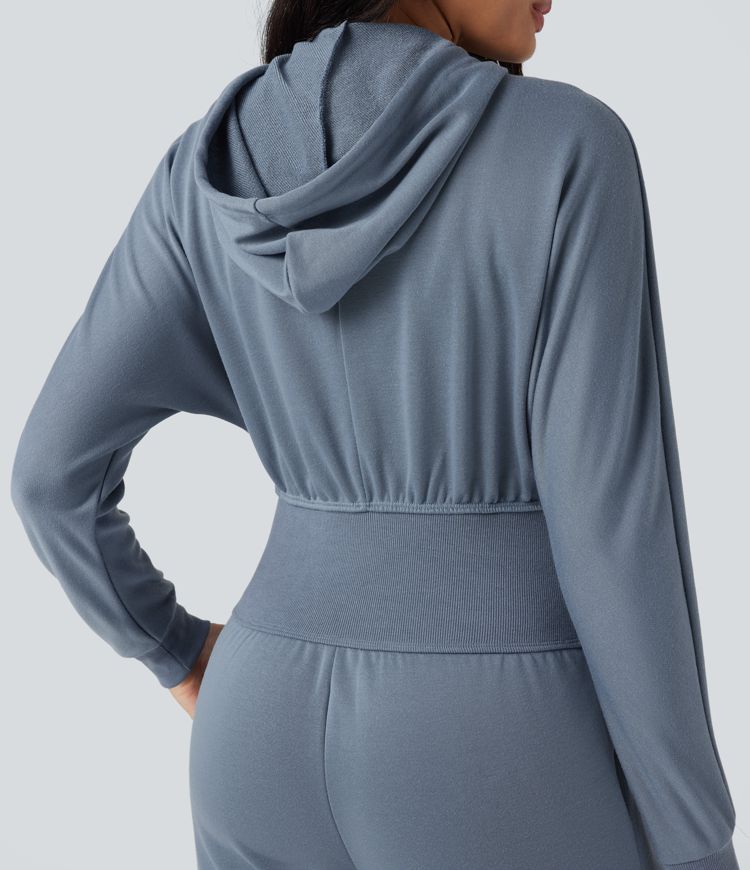 Hooded Drawstring Long Sleeve Casual Jumpsuit with Pockets