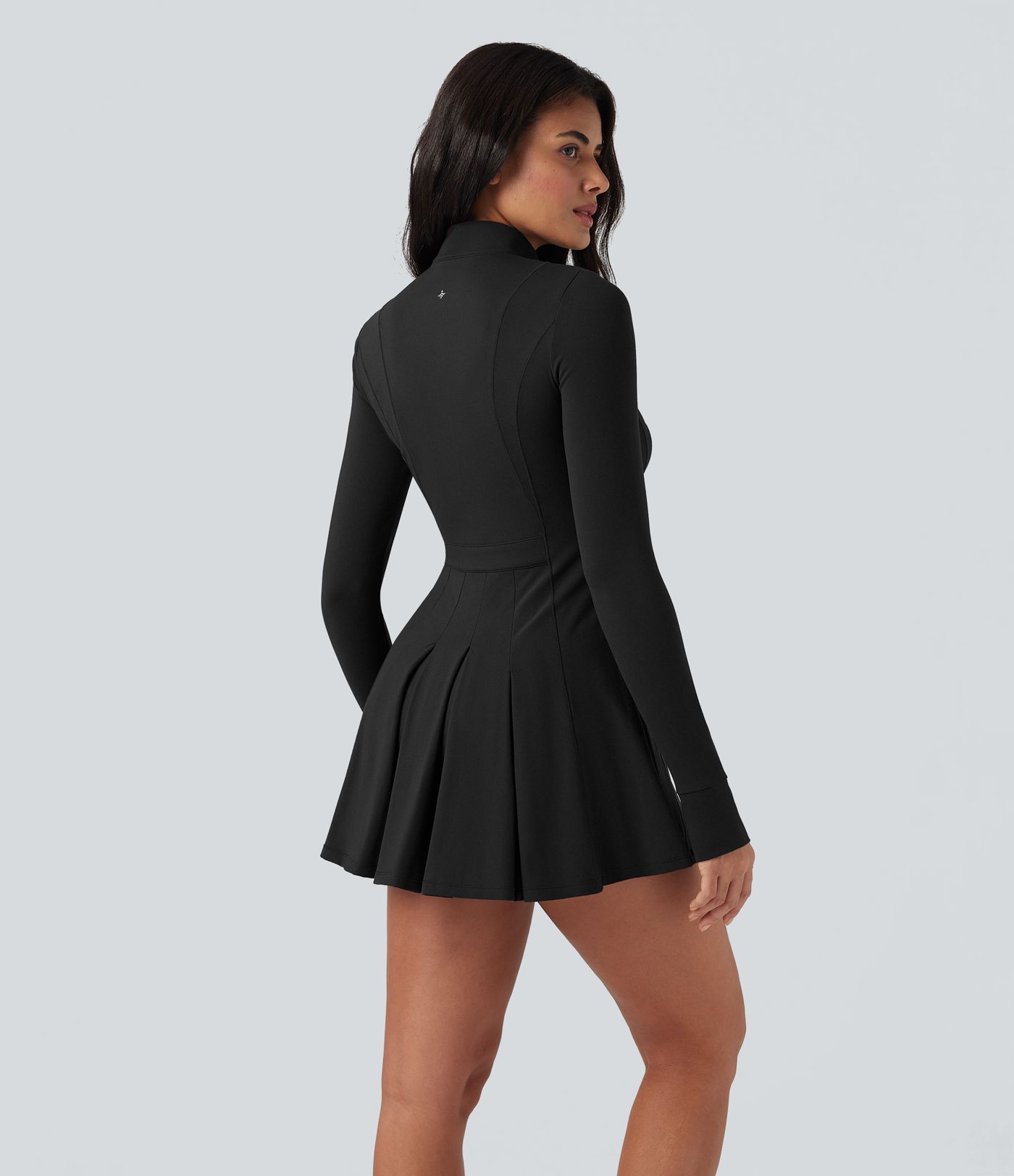 SoftlyZero™ Plush Half Zip Long Sleeve Thumb Hole 2-Piece Mini Tennis Active Dress with Pockets