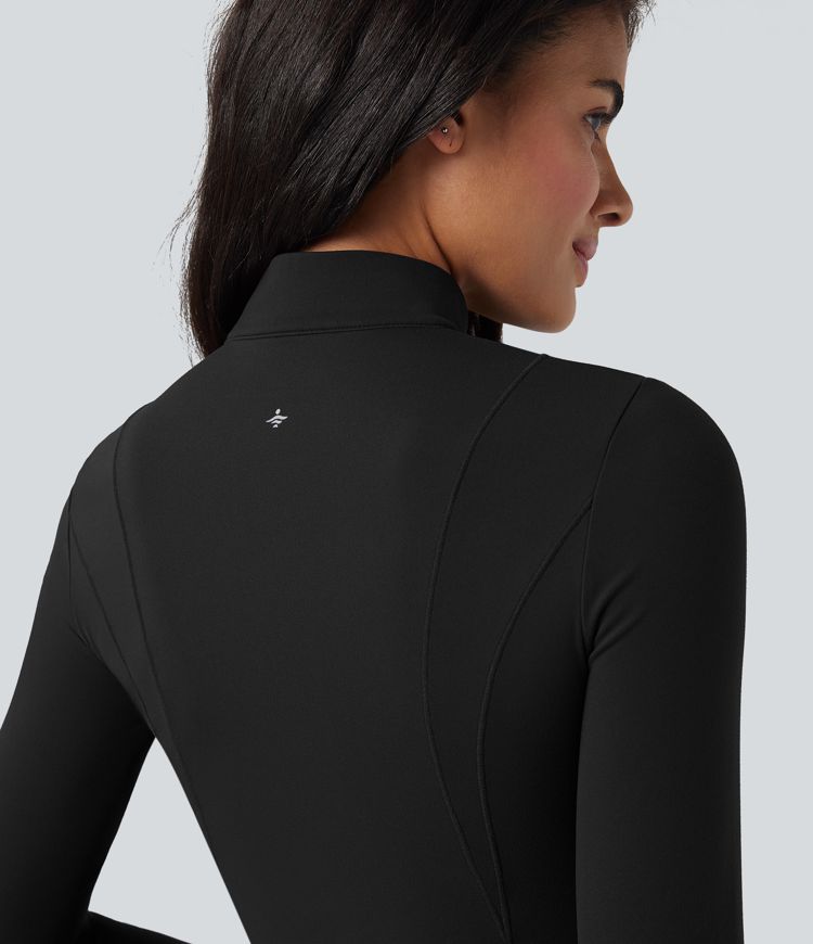 SoftlyZero™ Plush Half Zip Long Sleeve Thumb Hole 2-Piece Mini Tennis Active Dress with Pockets