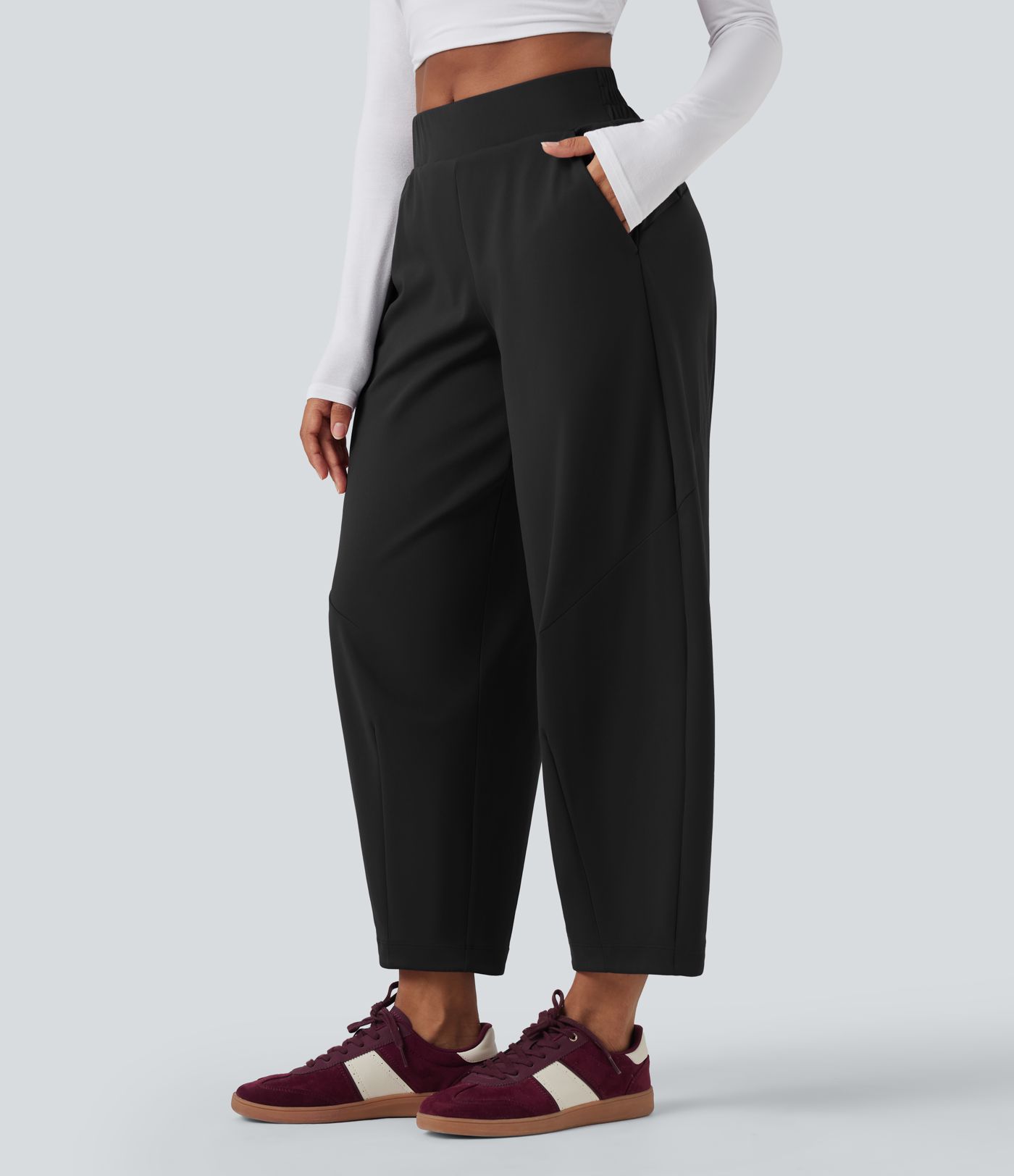 DayStretch Mid Rise Casual Barrel Leg 7/8 Pants with Pockets