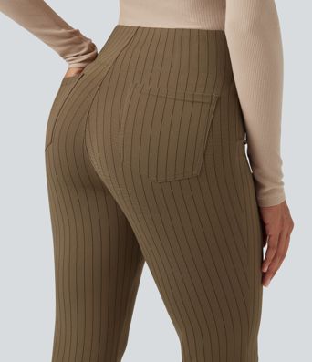 Pantalon rayé taille haute pour le travail, avec poches