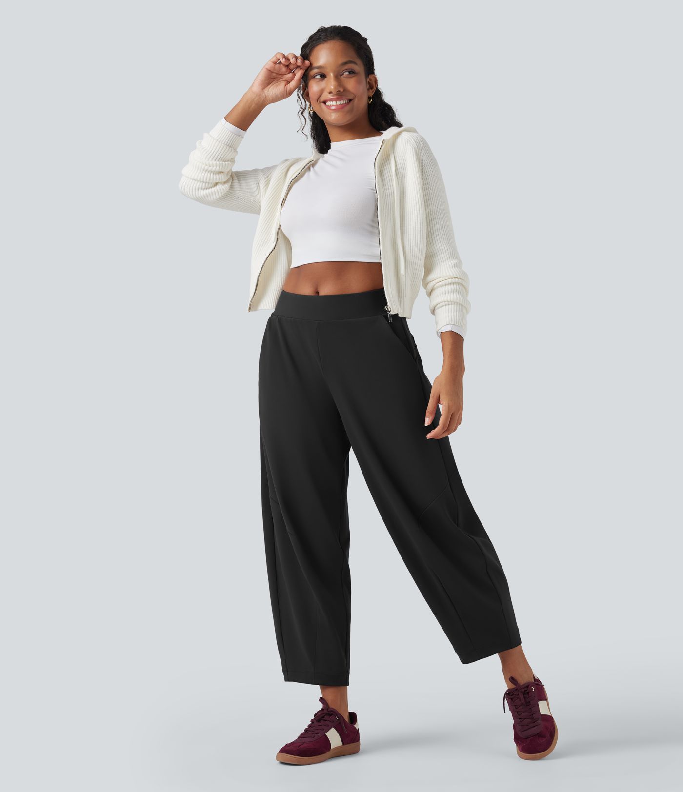DayStretch Mid Rise Casual Barrel Leg 7/8 Pants with Pockets