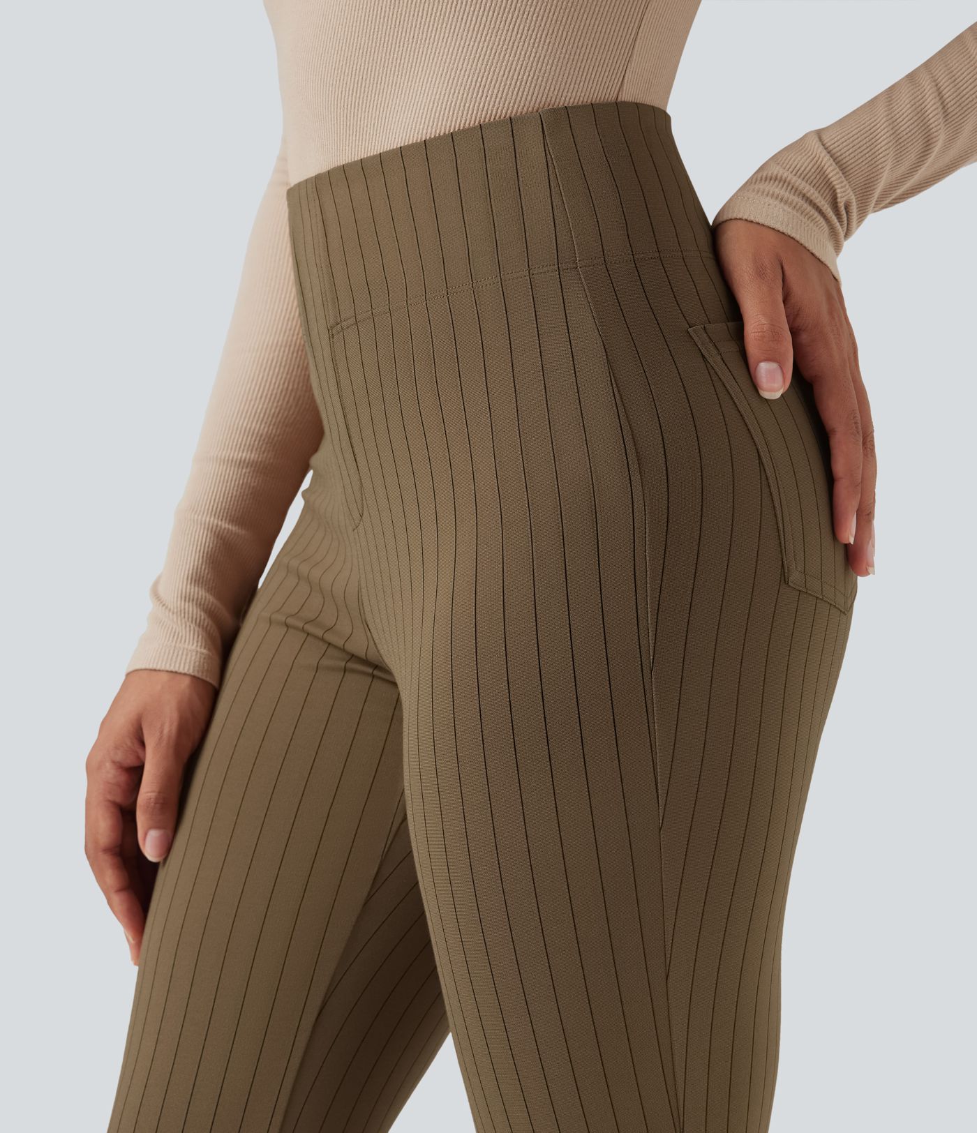 Pantalon rayé taille haute pour le travail, avec poches