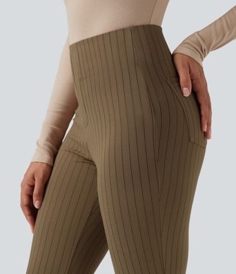 Pantalon rayé taille haute pour le travail, avec poches