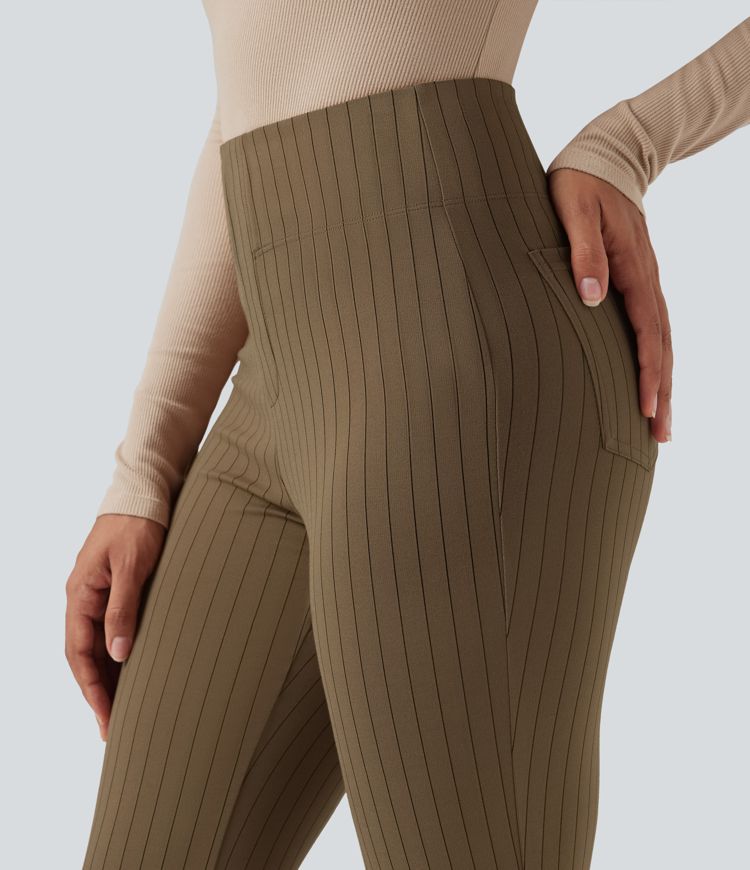 Pantalon rayé taille haute pour le travail, avec poches