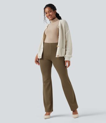 Pantalon rayé taille haute pour le travail, avec poches