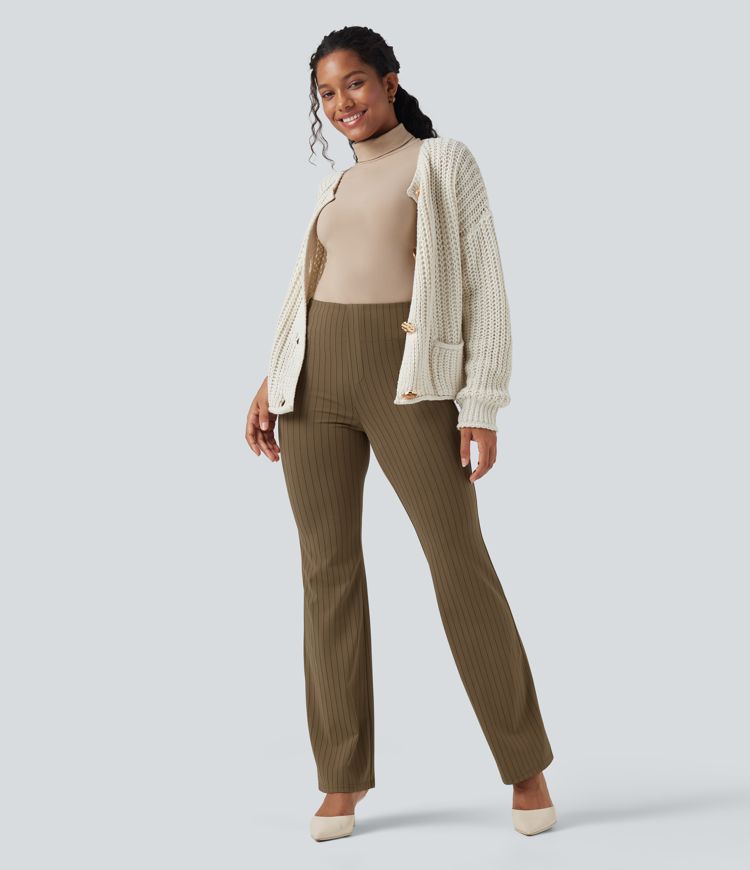 Pantalon rayé taille haute pour le travail, avec poches