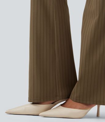 Pantalon rayé taille haute pour le travail, avec poches