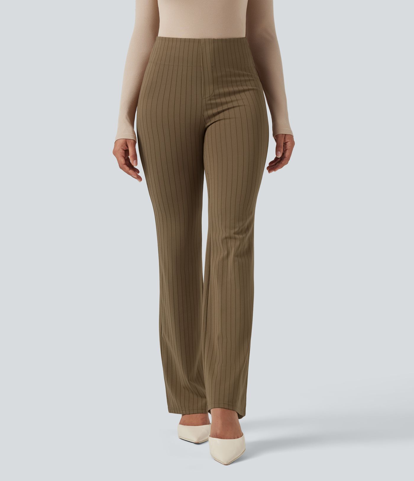 Pantalon rayé taille haute pour le travail, avec poches