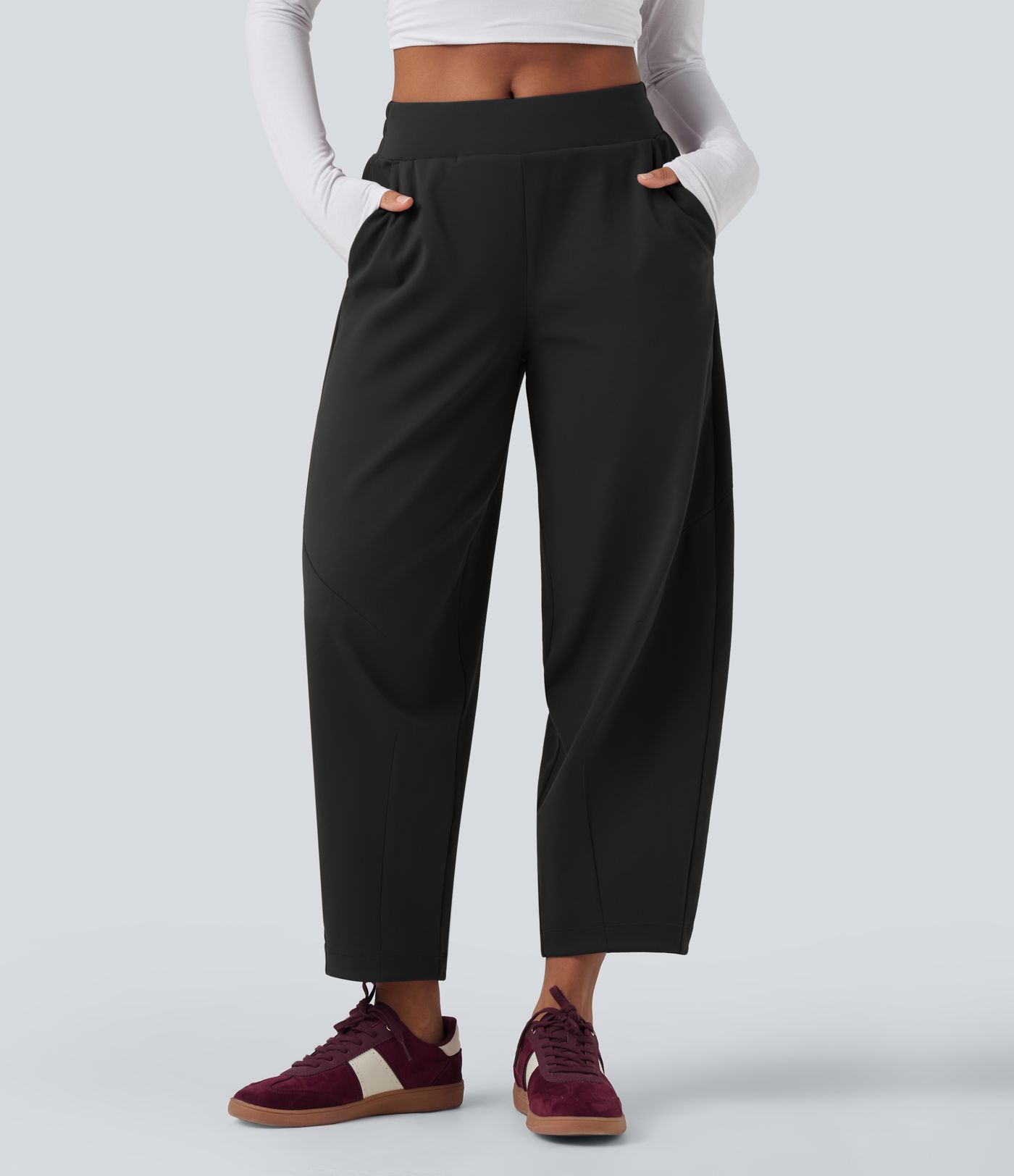 DayStretch Mid Rise Casual Barrel Leg 7/8 Pants with Pockets