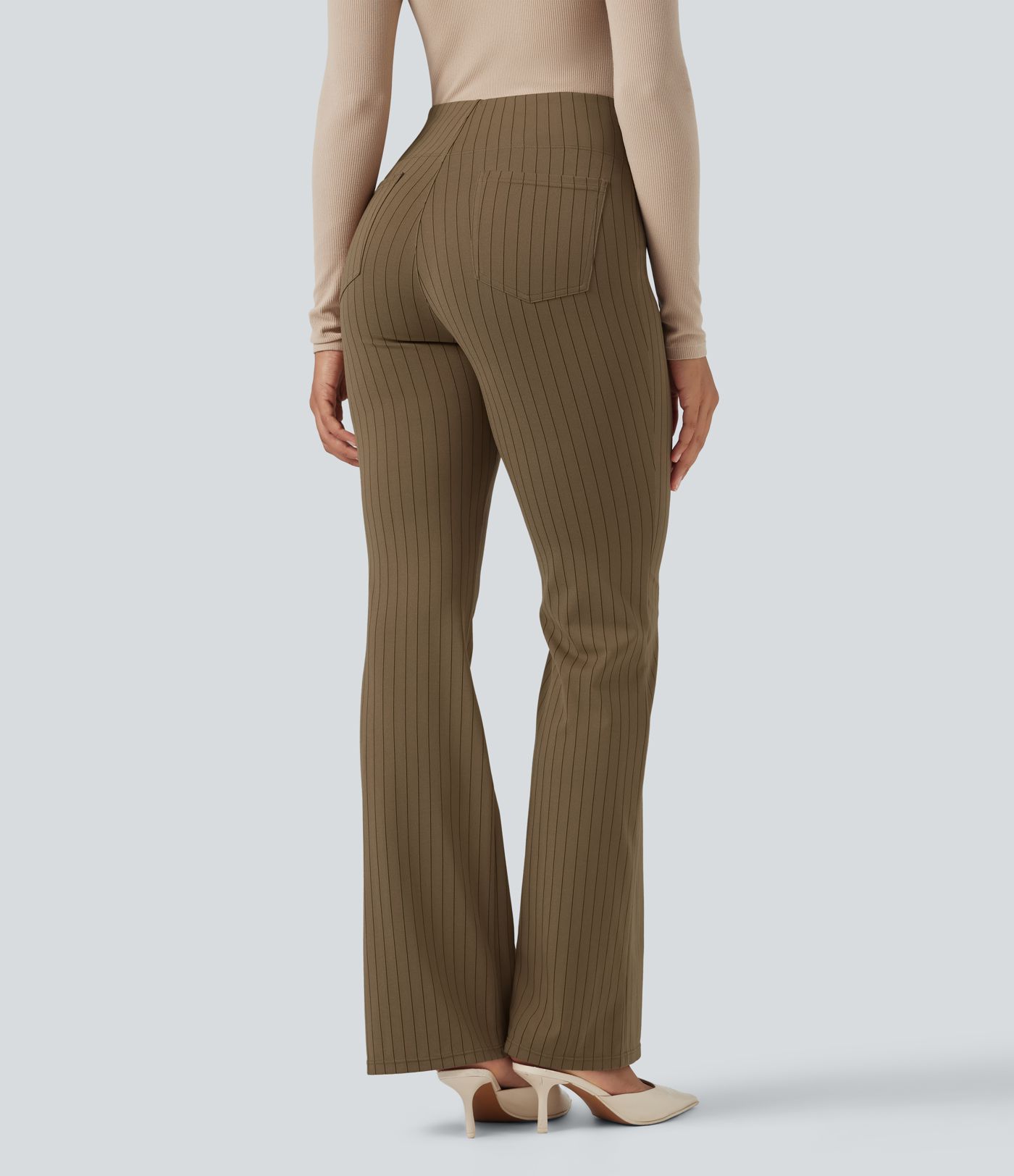 Pantalon rayé taille haute pour le travail, avec poches
