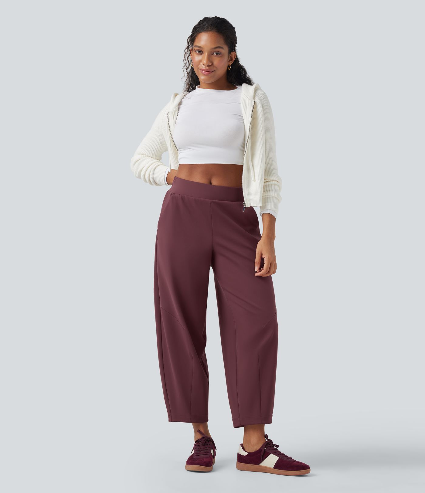 DayStretch Mid Rise Casual Barrel Leg 7/8 Pants with Pockets