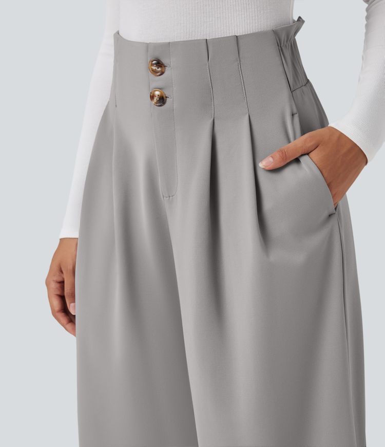 Pantalones de oficina ancho  Halara Flex™ de crepé de tiro alto con bolsillos