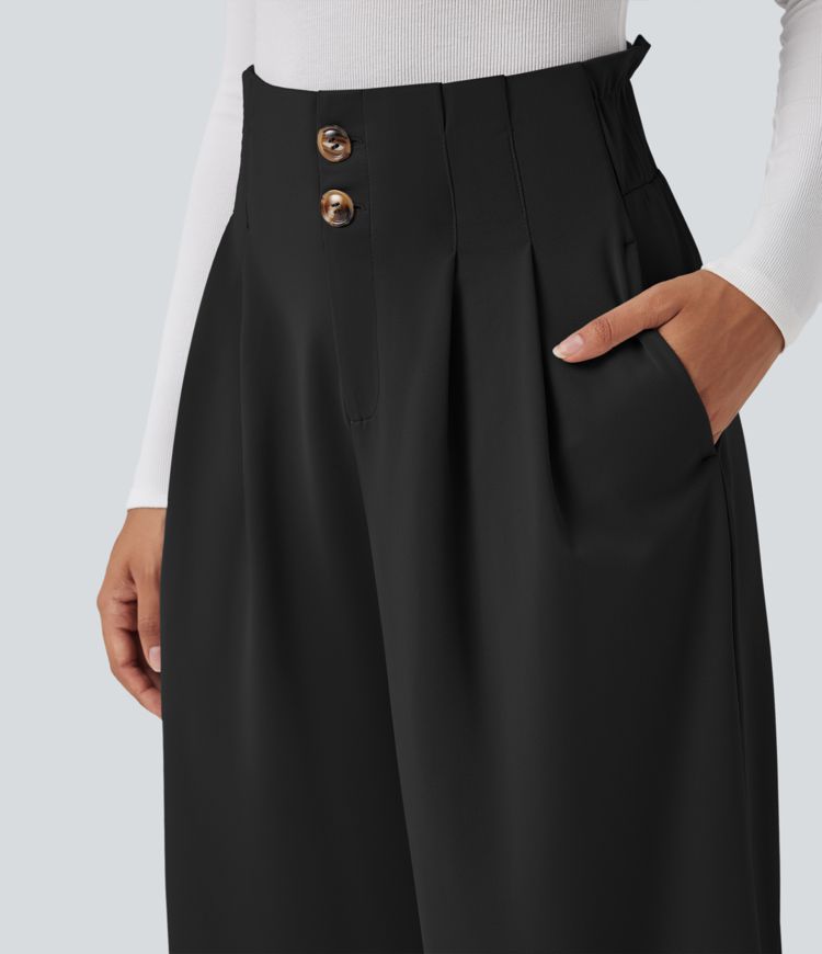 Halara Flex™ wide-leg crepe high-waisted tailored trousers with pockets