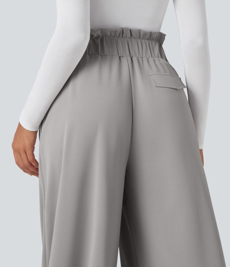 Pantalones de oficina ancho  Halara Flex™ de crepé de tiro alto con bolsillos